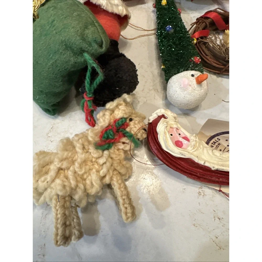 Vintage lot 9 Mixed Christmas Tree Ornaments Mouse Bird Nest Santa Sheep Kitschy
